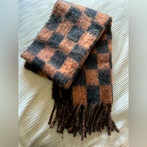 Urban Outfitters brown and black checkered blanket scarf